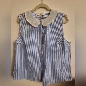 Halston Lace COLLAR STRIPED Button DOWN